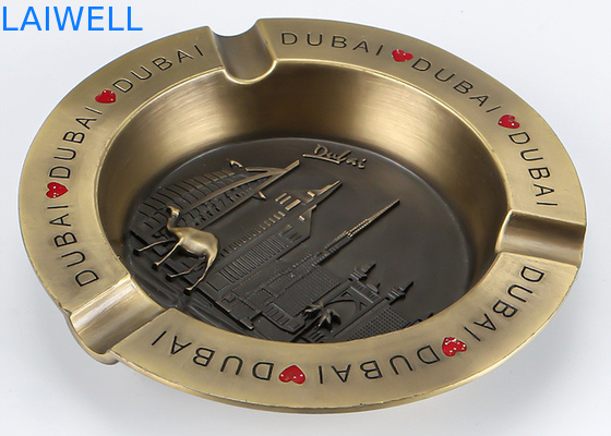 110*110MM Elegante cor dourada forma redonda fundição por fusão de zinco liga de metal cinzeiro de bolso
