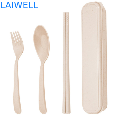 Colorido bege portátil de palha de trigo sustentável Fibra de 3 PC Flatware Set Eco Reutilizável Acessórios de mesa podem ser usados várias vezes Leve Não tóxico