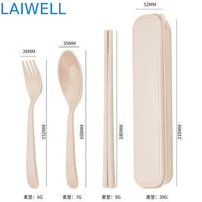 Colorido bege portátil de palha de trigo sustentável Fibra de 3 PC Flatware Set Eco Reutilizável Acessórios de mesa podem ser usados várias vezes Leve Não tóxico