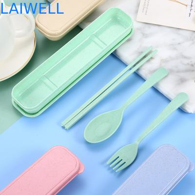Colorido bege portátil de palha de trigo sustentável Fibra de 3 PC Flatware Set Eco Reutilizável Acessórios de mesa podem ser usados várias vezes Leve Não tóxico