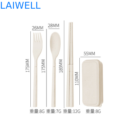 Eco Wheat Straw Fiber Blue Foldable 3-PC Flatware Set Acentuações sustentáveis de louça de mesa personalizáveis e reutilizáveis para o seu negócio ecológico