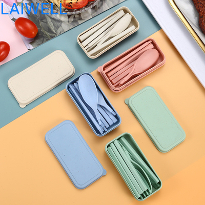 Eco Wheat Straw Fiber Blue Foldable 3-PC Flatware Set Acentuações sustentáveis de louça de mesa personalizáveis e reutilizáveis para o seu negócio ecológico