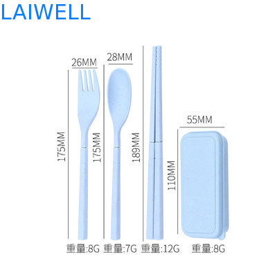Eco Wheat Straw Fiber Blue Foldable 3-PC Flatware Set Acentuações sustentáveis de louça de mesa personalizáveis e reutilizáveis para o seu negócio ecológico