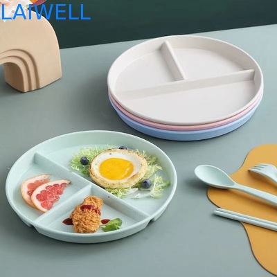 22CM Fibra de palha de trigo verde Há compartimentos anti-caída Prato de comida Eco-friendly Dining Eco-friendly utensílios de mesa