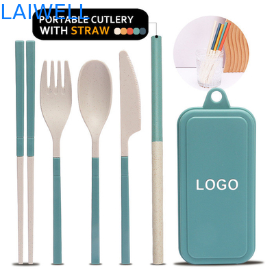 Convés de fibra de palha de trigo verde portátil de 5 PC, versátil, biodegradável Acessórios de utensílios de cozinha sustentáveis e adequados para refeições quentes e frias