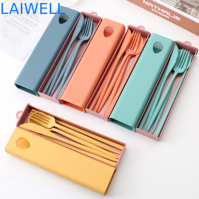 Design elegante portátil sustentável 4 PC Set de talheres de mesa acentuações ecológicas trigo palha fibra resistente ao calor e materiais ecológicos para alta temperatura
