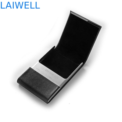 Suporte de alumínio de couro preto do cartão de nome da carteira do cartão do plutônio da imitação portátil
