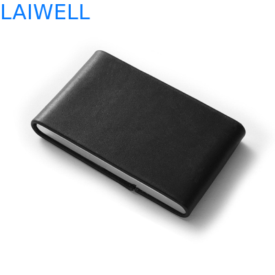 Suporte de alumínio de couro preto do cartão de nome da carteira do cartão do plutônio da imitação portátil