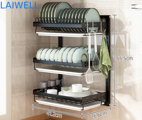 Metal preto do heght Foodgrade de 55.5cm que drena a cremalheira de prato da cremalheira/tapeçaria portátil