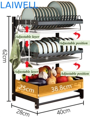 Comprima o GV de aço inoxidável dos Kitchenwares de 400*280*620mm organizador da cremalheira de prato de 3 camadas