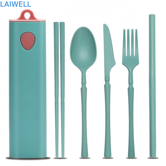 Fibra de palha de trigo verde sustentável de 5 PC Set de talheres reutilizáveis Eco Acessórios de mesa Design elegante para múltiplos usos