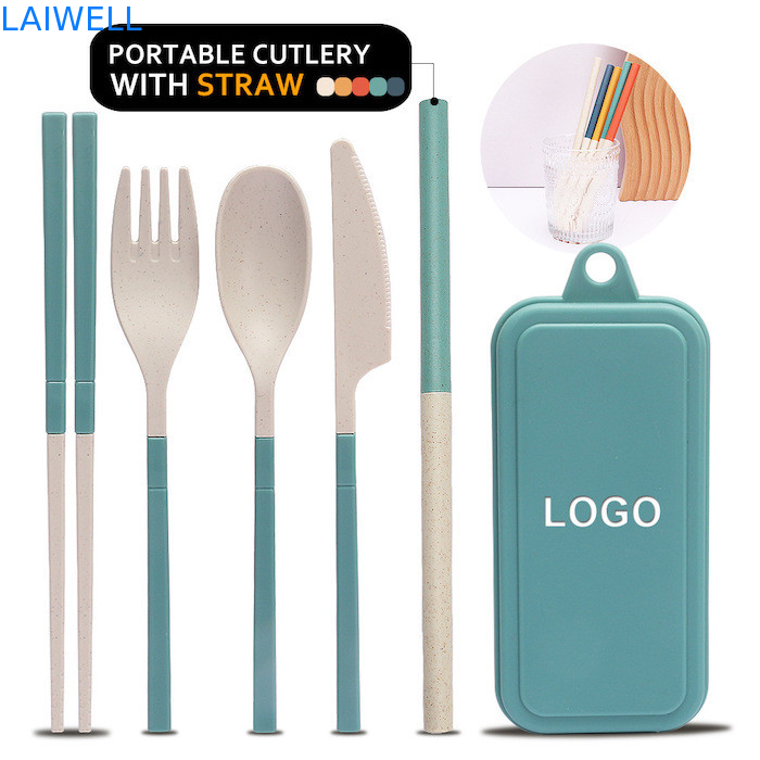 Convés de fibra de palha de trigo verde portátil de 5 PC, versátil, biodegradável Acessórios de utensílios de cozinha sustentáveis e adequados para refeições quentes e frias