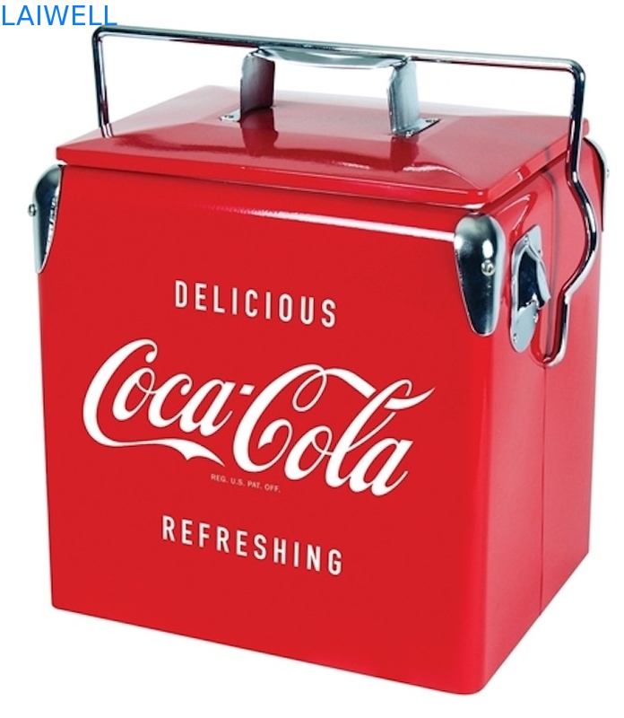 Refrigerador retro do metal 13L vermelho portátil do GV/caixa mais fresca metal do vintage