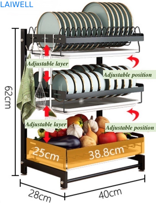 Comprima o GV de aço inoxidável dos Kitchenwares de 400*280*620mm organizador da cremalheira de prato de 3 camadas