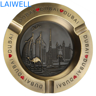 110*110MM Elegante cor dourada forma redonda fundição por fusão de zinco liga de metal cinzeiro de bolso