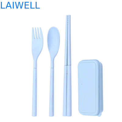 Eco Wheat Straw Fiber Blue Foldable 3-PC Flatware Set Acentuações sustentáveis de louça de mesa personalizáveis e reutilizáveis para o seu negócio ecológico