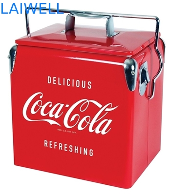 Refrigerador retro do metal 13L vermelho portátil do GV/caixa mais fresca metal do vintage